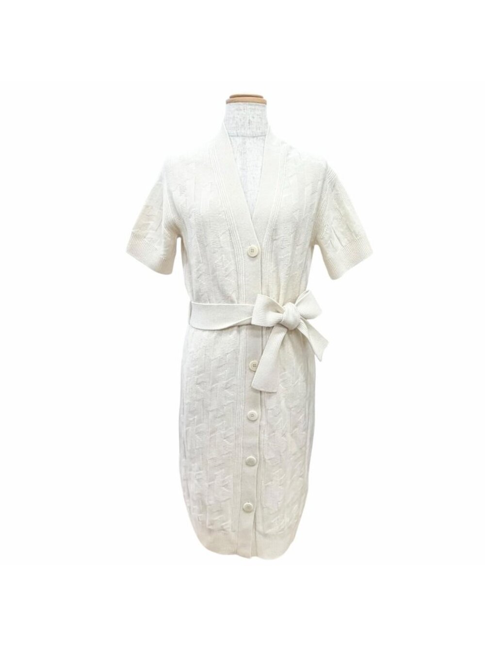 Hermes Wool Sellier Buttons with Belt H Motif Short Sleeve Knit Cardigan Dress